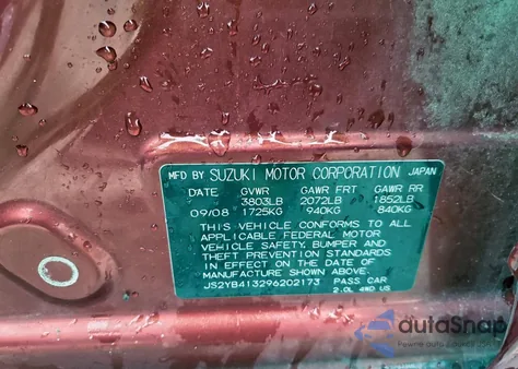 2009 Suzuki Sx4 Technology из США, поврежденный, VIN JS2YB413296202173